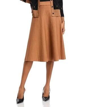 Nancy Yang Women Brown Ribbed Knit Cotton/Viscose A-line Midi Skirt Size L